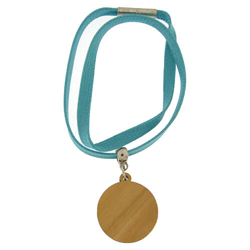 Jubilee necklace, light blue flat rope and olivewood pendant, Monastery of the Poor Clare Nuns of Albano Laziale 3