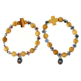 Elastic single decade rosary bracelet, olivewood beads and cross, medal of Carlo Acutis