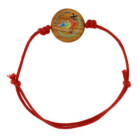 Adjustable red bracelet with Jubilee 2025 official logo, olivewood medal of 0.8 in