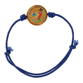 Pulsera cuerda azul Jubileo 2025 colgante 2 cm madera de olivo