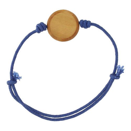 Bracciale filo blu Giubileo 2025 charm 2 cm legno d'ulivo 2