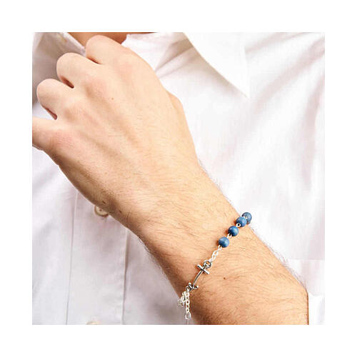 Bracciale grani legno blu medaglia croce ancora argentati Giubileo Endless 4