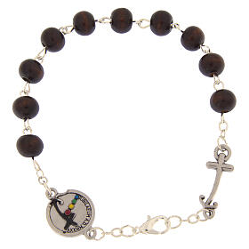 Pulsera granos madera caoba medalla cruz ancla plateadas Jubileo Endless