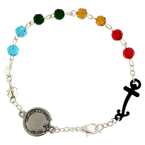 Jubilee bracelet with colourful crystal beads, medal and anchor-shaped cross, by Endless 3