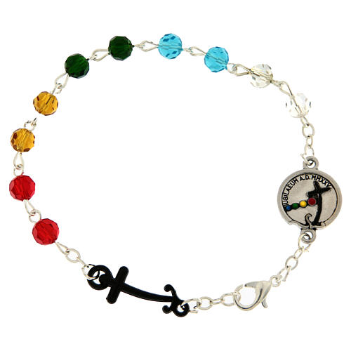Bracelet Jubilé grains cristaux colorés médaille croix ancre Endless 1