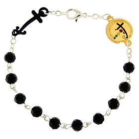 Pulsera granos tallados negros medalla dorada Jubileo Endless