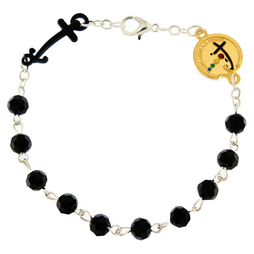 Bracciale grani sfaccettati neri medaglia dorata Giubileo Endless 1