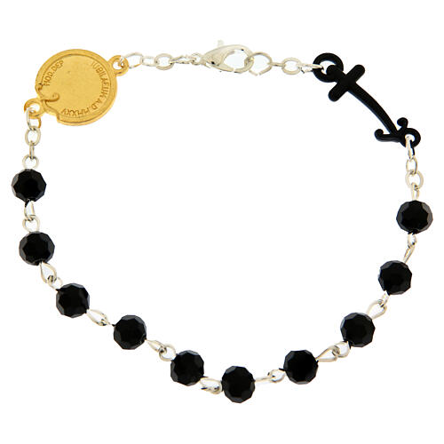 Bracciale grani sfaccettati neri medaglia dorata Giubileo Endless 3