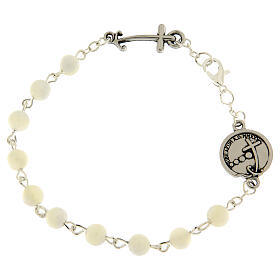 Pulsera Jubileo acero granos blancos medalla cruz ancla Endless