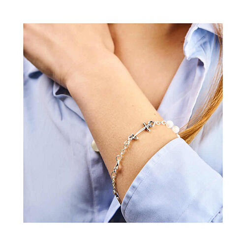 Bracciale Giubileo acciaio grani bianchi medaglia croce ancora Endless 4