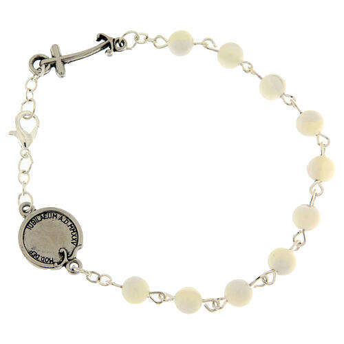 Endless stainless steel Jubilee bracelet with white grains and cross medal 3