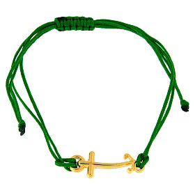 Adjustable green bracelet by Endless, golden anchor-shaped cross