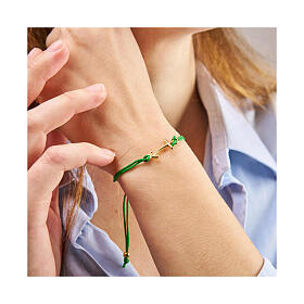 Adjustable green bracelet by Endless, golden anchor-shaped cross