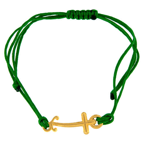 Adjustable green bracelet by Endless, golden anchor-shaped cross 3