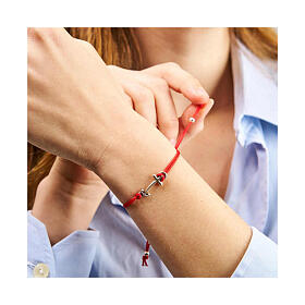 Adjustable bracelet by Endless, silver anchor-shaped cross, red rope