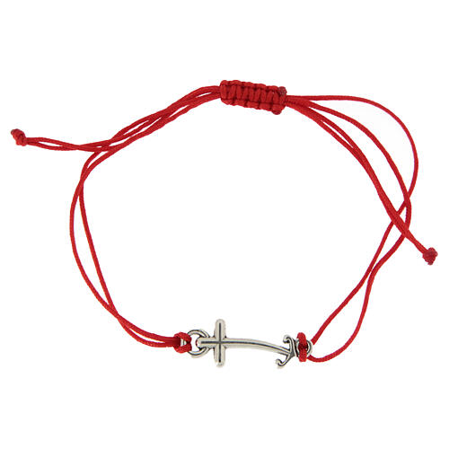 Adjustable bracelet by Endless, silver anchor-shaped cross, red rope 1