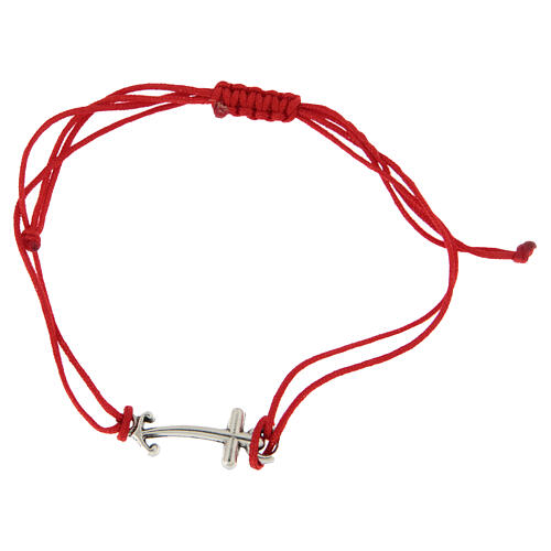 Endless silver anchor cross adjustable bracelet with red thread 3