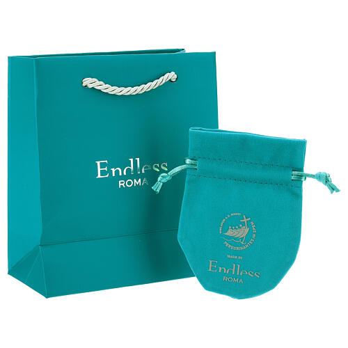 Blaues Armband mit bunten Holzperlen und Jubiläumslogo Endless 5