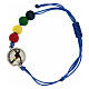 Pulsera hilo azul granos coloreados madera logotipo Jubileo Endless s1