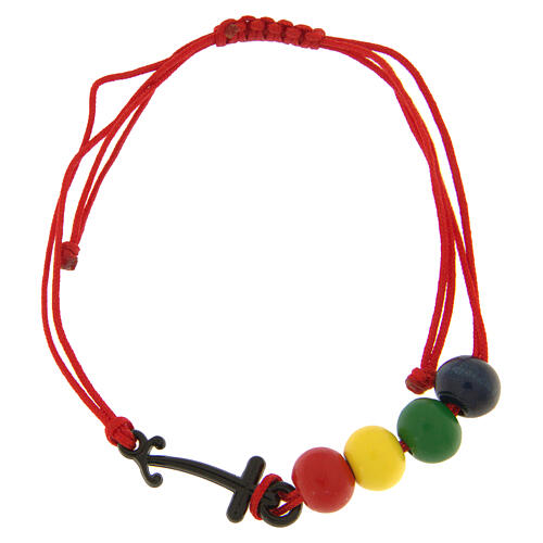 Pulseira fio vermelho contas madeira colorida cruz âncora preta Endless 3