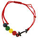 Endless red thread bracelet with colored wood beads and black anchor cross s1