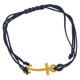 Pulsera hilo azul ajustable cruz ancla dorada Endless