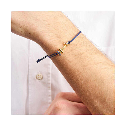 Endless golden anchor cross bracelet with adjustable blue thread 2