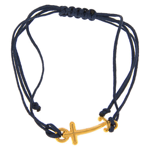 Endless golden anchor cross bracelet with adjustable blue thread 3