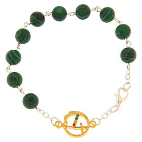 Pulsera acero granos verdes medalla dorada Jubileo Endless