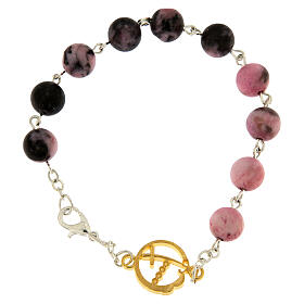 Steel bracelet with striped pink jasper beads and Jubilee golden medal by Endless