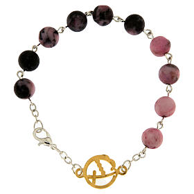 Steel bracelet with striped pink jasper beads and Jubilee golden medal by Endless