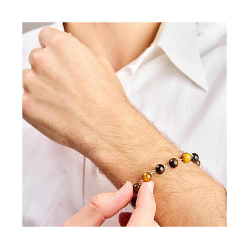 Steel bracelet with tiger's eye beads and Jubilee golden medal by Endless 4