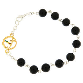 Steel bracelet with onyx beads and Jubilee golden medal by Endless