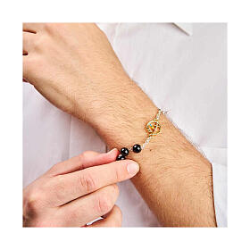 Steel bracelet with onyx beads and Jubilee golden medal by Endless