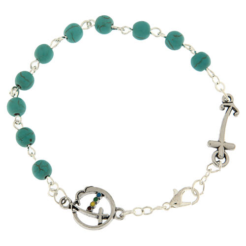 Bracelet Jubilé grains pierre turquoise médaille croix ancre Endless 1