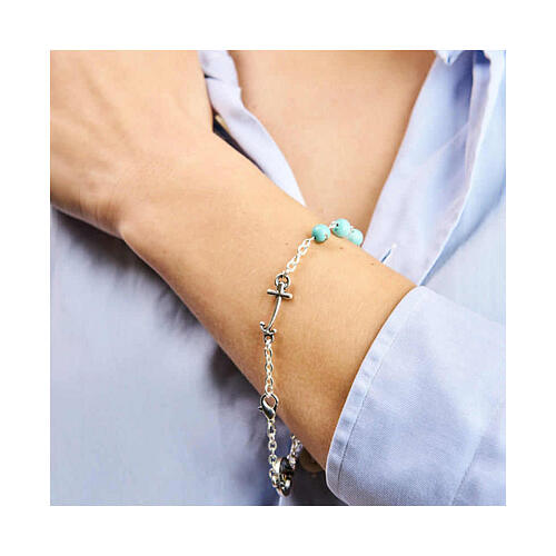 Bracelet Jubilé grains pierre turquoise médaille croix ancre Endless 4