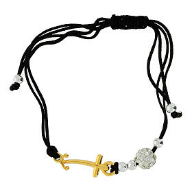 Adjustable bracelet with golden anchor-shaped cross, strass ball and silver beads, Jubilee jewel by Endless