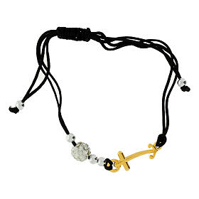 Adjustable bracelet with golden anchor-shaped cross, strass ball and silver beads, Jubilee jewel by Endless