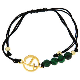 Pulsera cuerda medalla dorada Jubileo granos verdes Endless