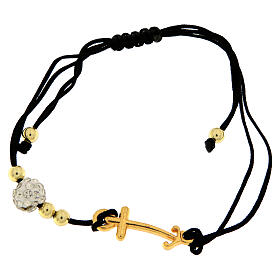 Adjustable bracelet with golden anchor-shaped cross, strass ball and golden beads, Jubilee jewel by Endless