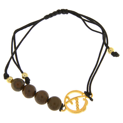 Bracciale cordoncino logo Giubileo dorato grani occhio di tigre Endless 1