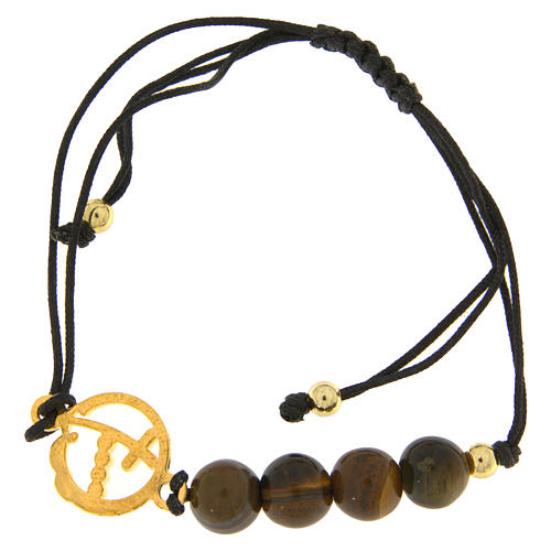 Bracciale cordoncino logo Giubileo dorato grani occhio di tigre Endless 2