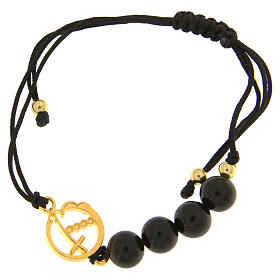 Rope bracelet with golden Jubilee medal and onyx beads by Endless