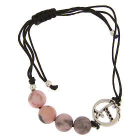 Rope bracelet with silver Jubilee medal and pink jasper beads by Endless