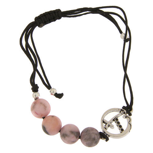 Rope bracelet with silver Jubilee medal and pink jasper beads by Endless 1