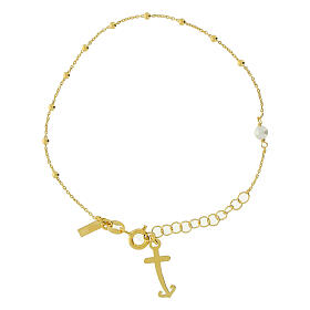 Jubilee bracelet of gold plated 925 silver, anchor-shaped cross and natural pearl, Jubilee jewel by Endless