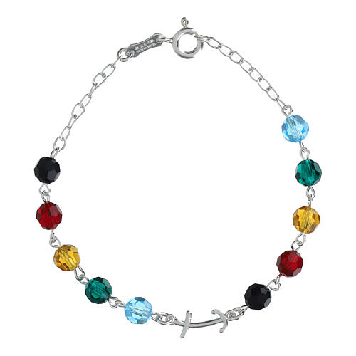 Bracciale argento 925 ancora croce grani cristallo 1