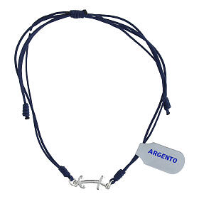 Pulsera Jubileo cuerda azul cruz ancla plata 925