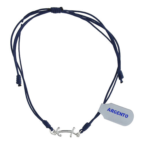 Bracciale Giubileo corda blu croce ancora argento 925 1