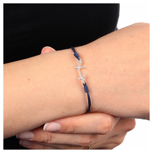 Bracciale Giubileo corda blu croce ancora argento 925 2